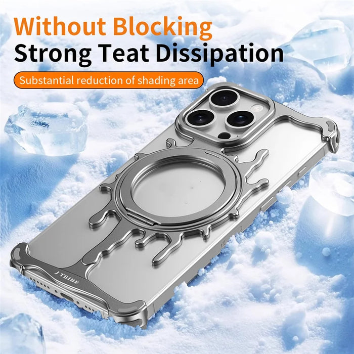 Glacier Series for iPhone 15 Pro Bumper Case Rotating Kickstand Metal Phone Cover Compatible with MagSafe - Silver - 5