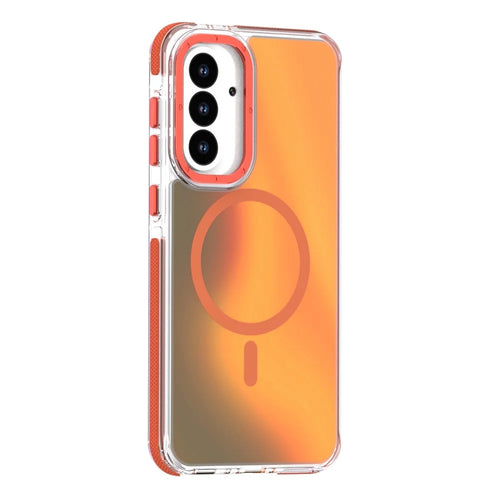 For Samsung Galaxy A55 5G Magnetic Case Cute Fluorescent Design TPU Acrylic Phone Back Cover - Orange - 1