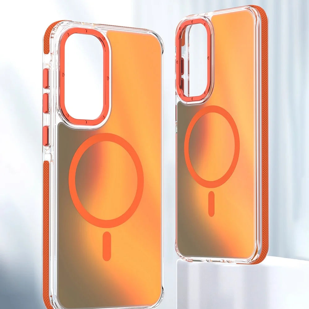 For Samsung Galaxy A55 5G Magnetic Case Cute Fluorescent Design TPU Acrylic Phone Back Cover - Orange - 2