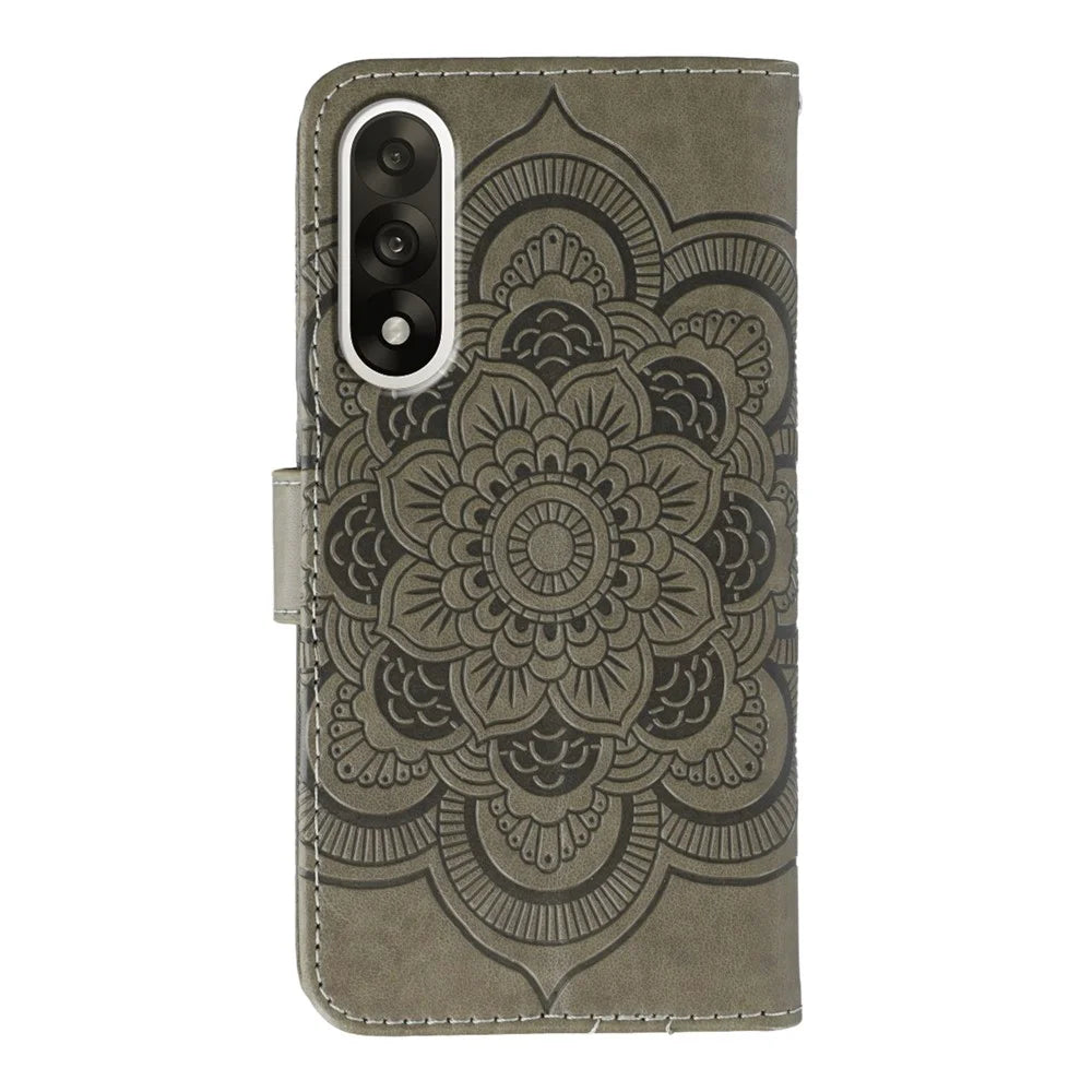 For OnePlus Ace 5 Ultra 5G / Nord 5 5G Case Rhinestone Decor PU Leather Mandala Imprint Design Phone Cover with Wrist Strap - Grey - 5