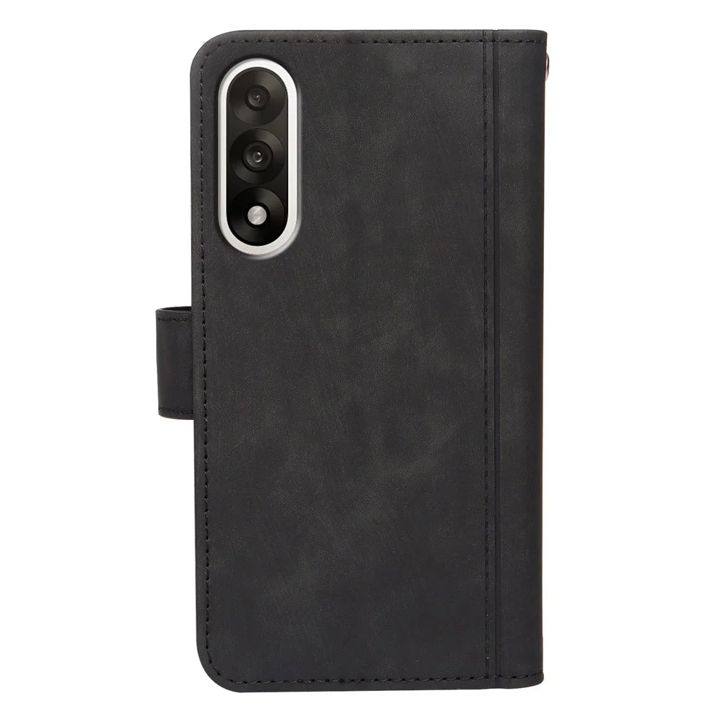 For OnePlus Ace 5 Ultra 5G / Nord 5 5G Leather Case Line Pattern Wallet Phone Cover with 9 Card Slots - Black - 6