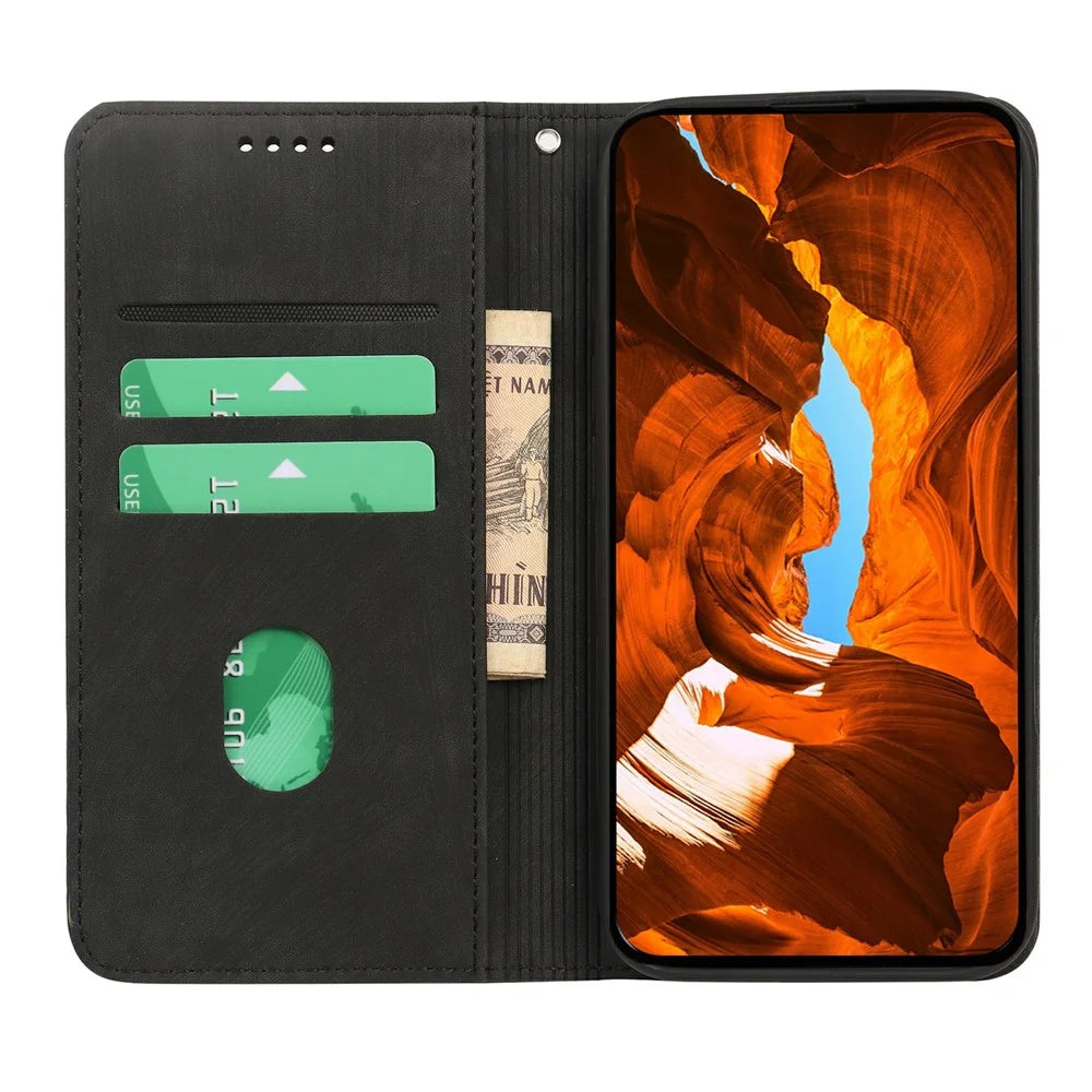 For OnePlus Ace 5 Ultra 5G / Nord 5 5G Case Strong Magnetic Leather Wallet Phone Cover with Striped Texture - Black - 2