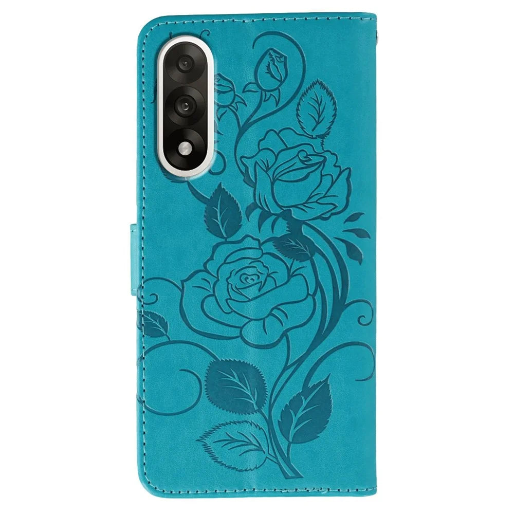 For OnePlus Ace 5 Ultra 5G / Nord 5 5G Case Wallet Stand Imprinted Rose Butterfly PU Leather Phone Cover - Blue - 5