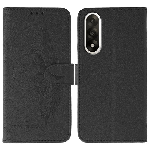 For OnePlus Ace 5 Ultra 5G / Nord 5 5G Case Feather Imprint PU Leather Wallet Phone Cover - Black - 1