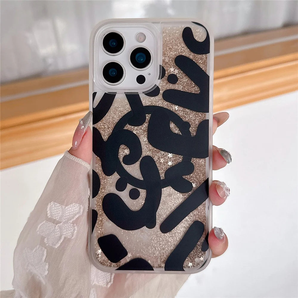 For iPhone 16 Pro Max Magnetic Case Quicksand Skin Touch Pattern TPU PC Phone Back Cover - Leopard Black - 2