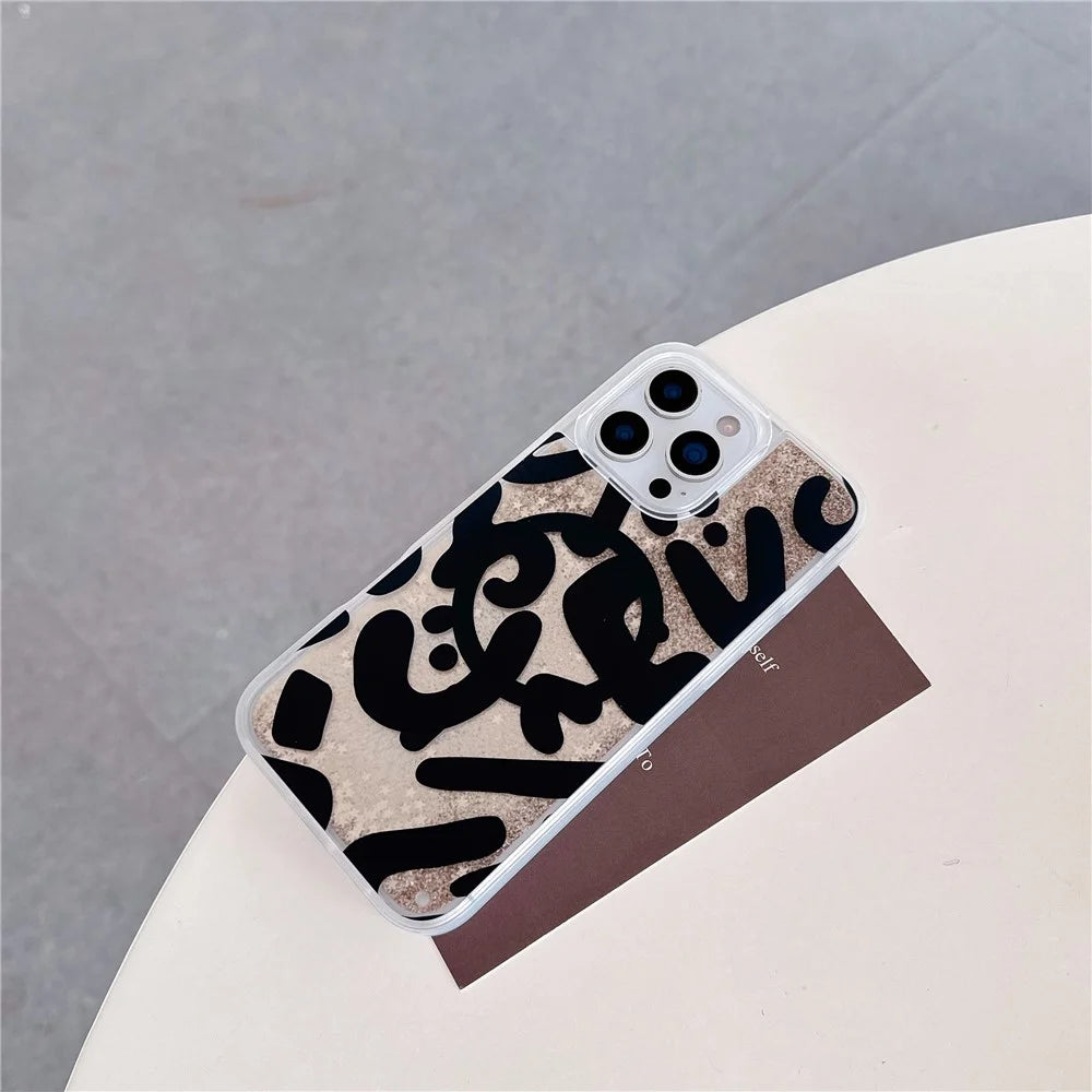 For iPhone 16 Pro Max Magnetic Case Quicksand Skin Touch Pattern TPU PC Phone Back Cover - Leopard Black - 3