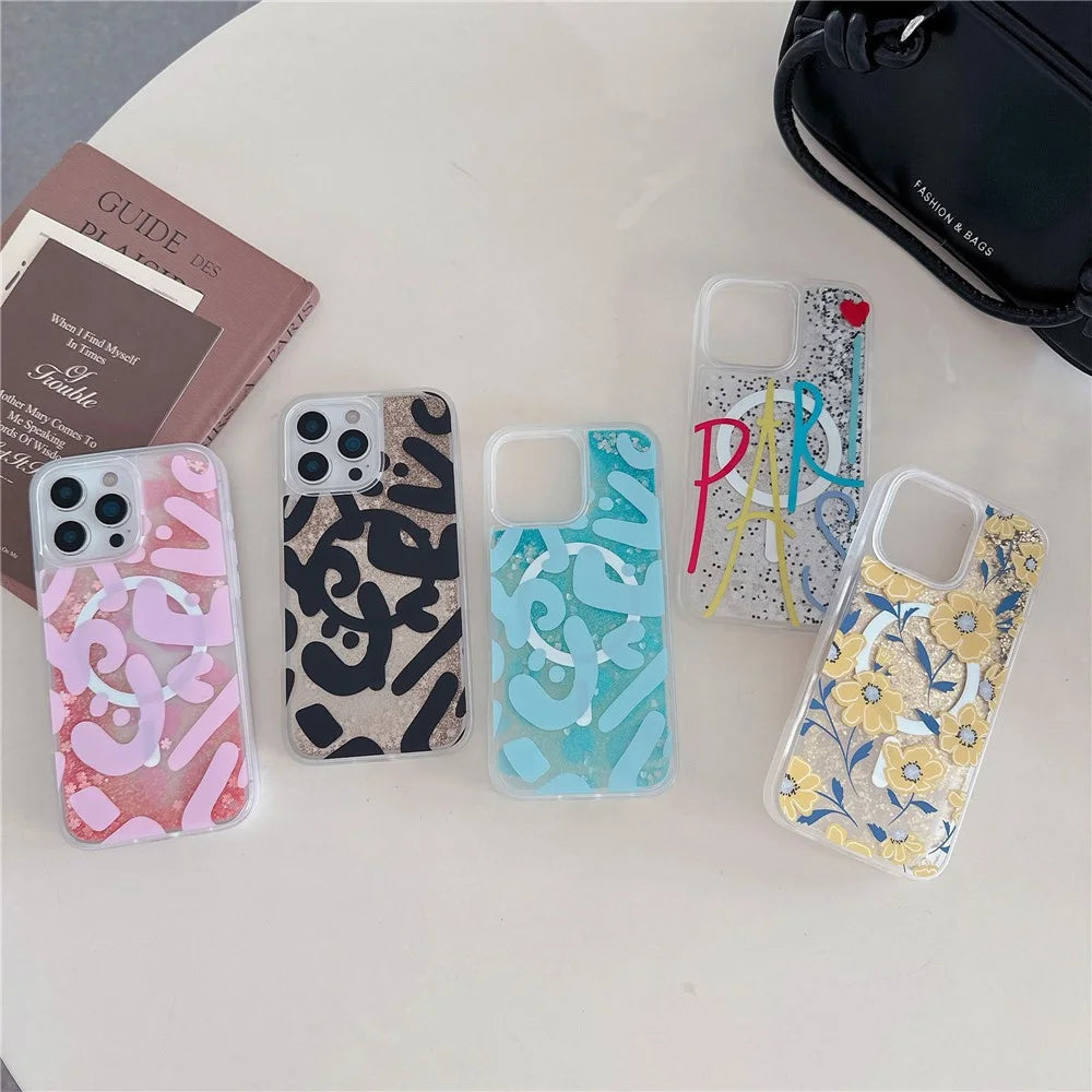 For iPhone 16 Pro Max Magnetic Case Quicksand Skin Touch Pattern TPU PC Phone Back Cover - Leopard Black - 7