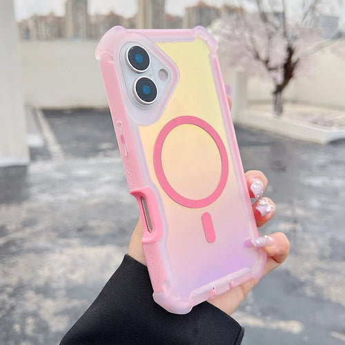 For iPhone 17 Magnetic Case Chameleon Anti Drop TPU + PC Phone Cover - Transparent Pink - 1