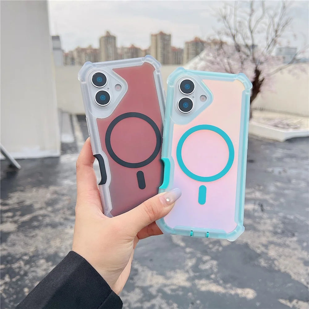 For iPhone 17 Magnetic Case Chameleon Anti Drop TPU + PC Phone Cover - Transparent Pink - 3
