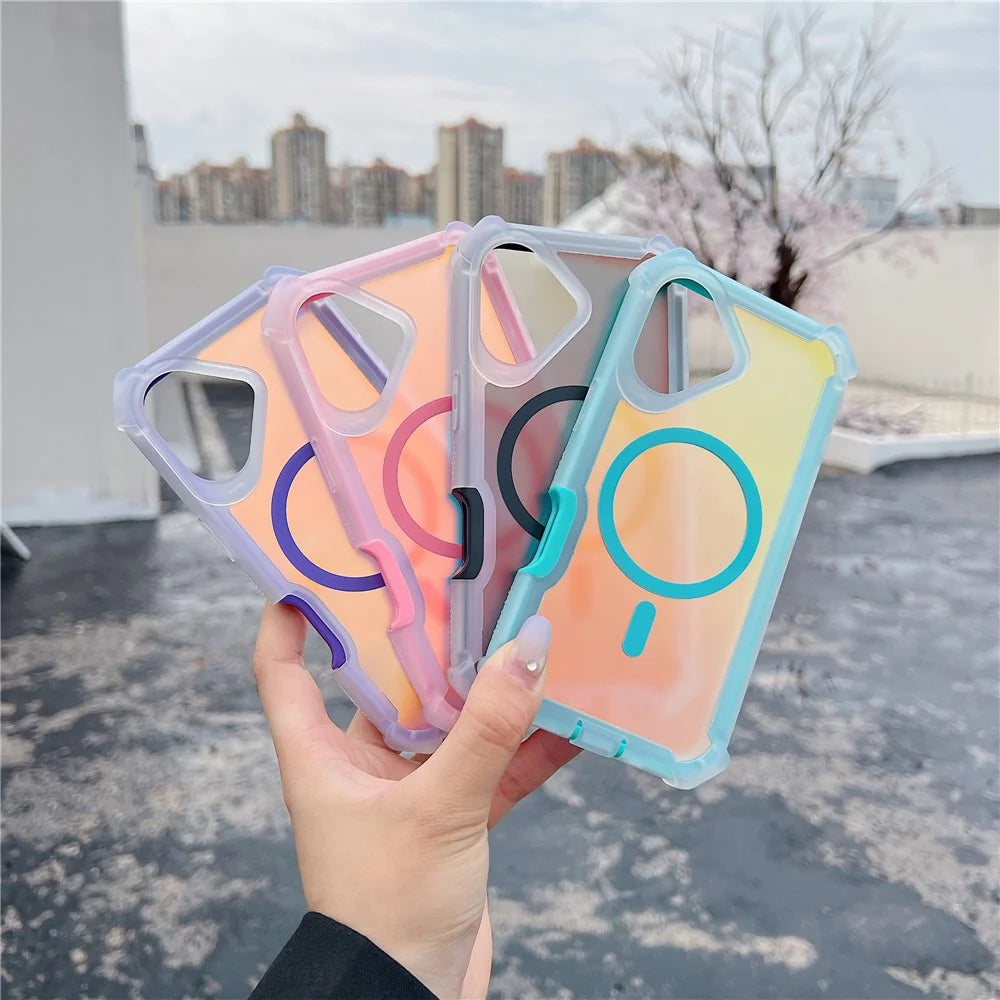 For iPhone 17 Magnetic Case Chameleon Anti Drop TPU + PC Phone Cover - Transparent Pink - 5