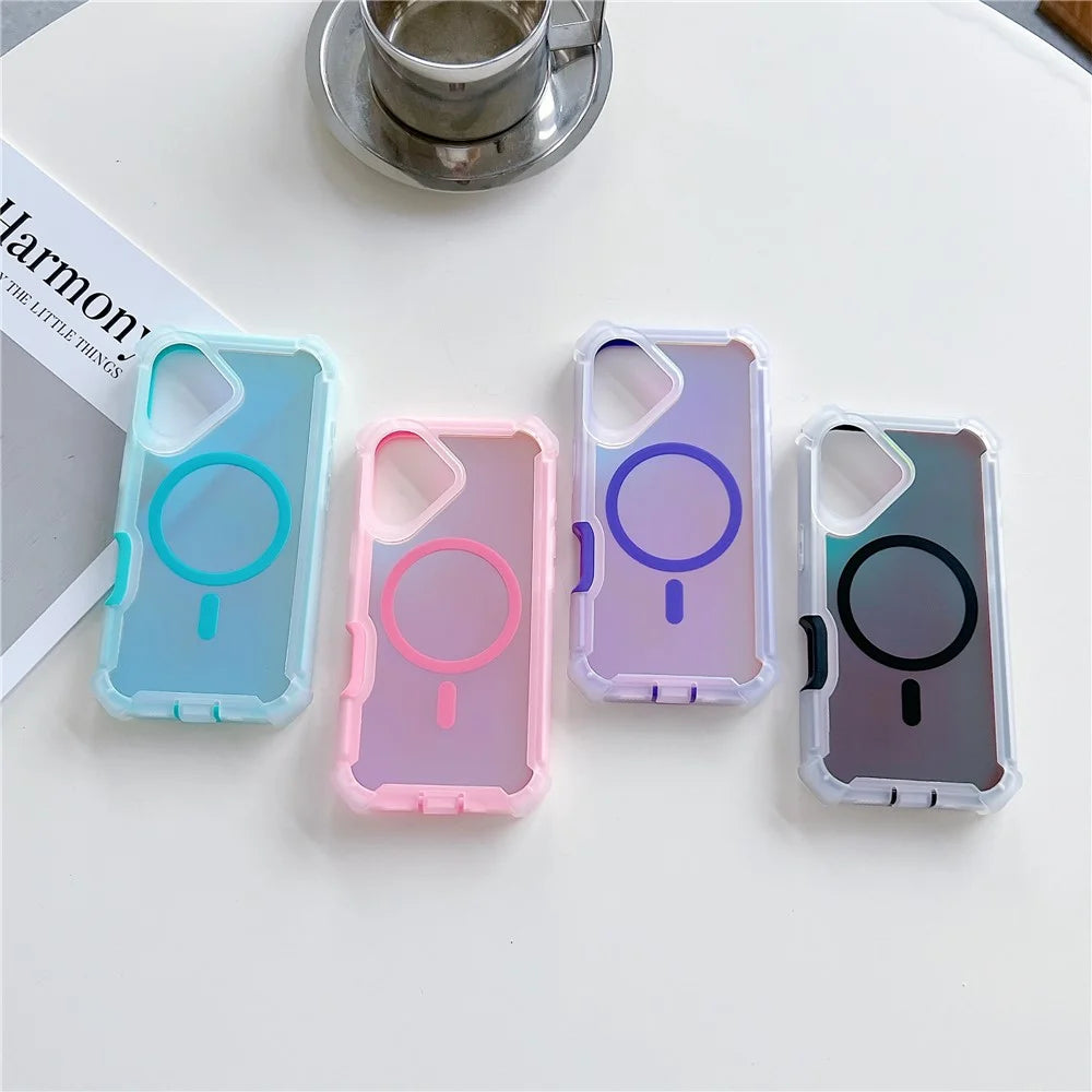 For iPhone 17 Magnetic Case Chameleon Anti Drop TPU + PC Phone Cover - Transparent Pink - 6