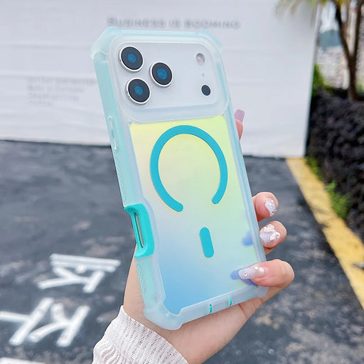 For iPhone 17 Pro Magnetic Case Chameleon Anti Drop TPU + PC Phone Cover - Transparent Blue Green - 1