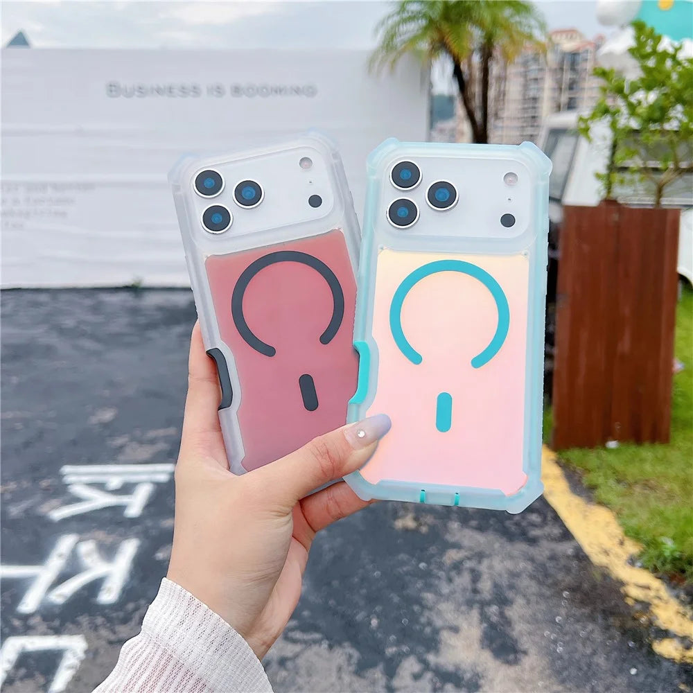 For iPhone 17 Pro Magnetic Case Chameleon Anti Drop TPU + PC Phone Cover - Transparent Blue Green - 2