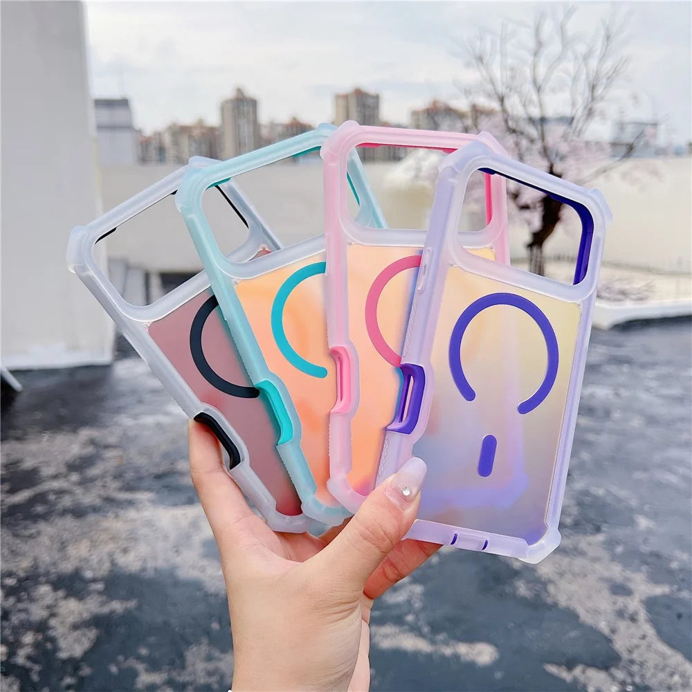 For iPhone 17 Pro Magnetic Case Chameleon Anti Drop TPU + PC Phone Cover - Transparent Blue Green - 4