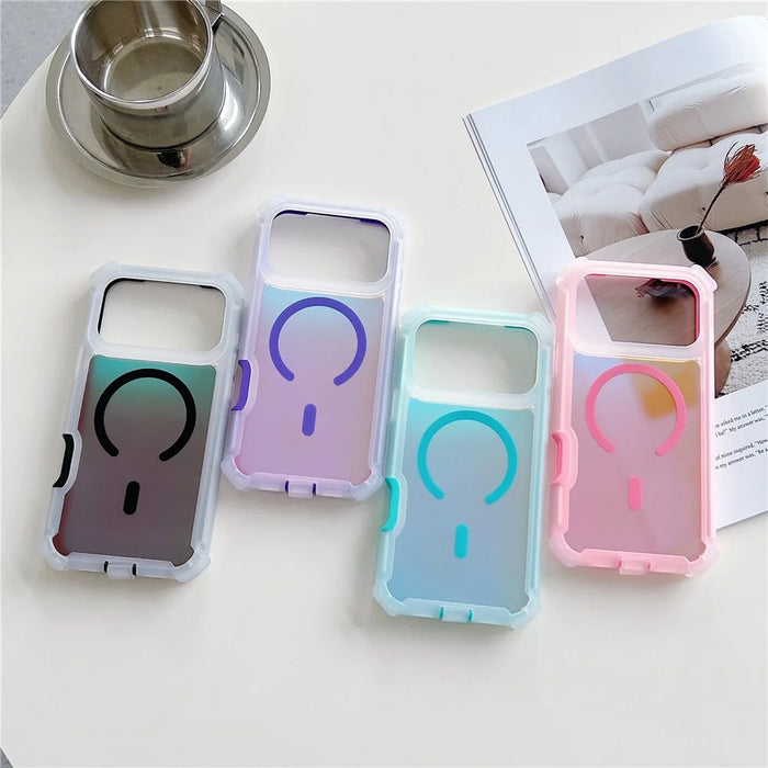For iPhone 17 Pro Magnetic Case Chameleon Anti Drop TPU + PC Phone Cover - Transparent Blue Green - 5
