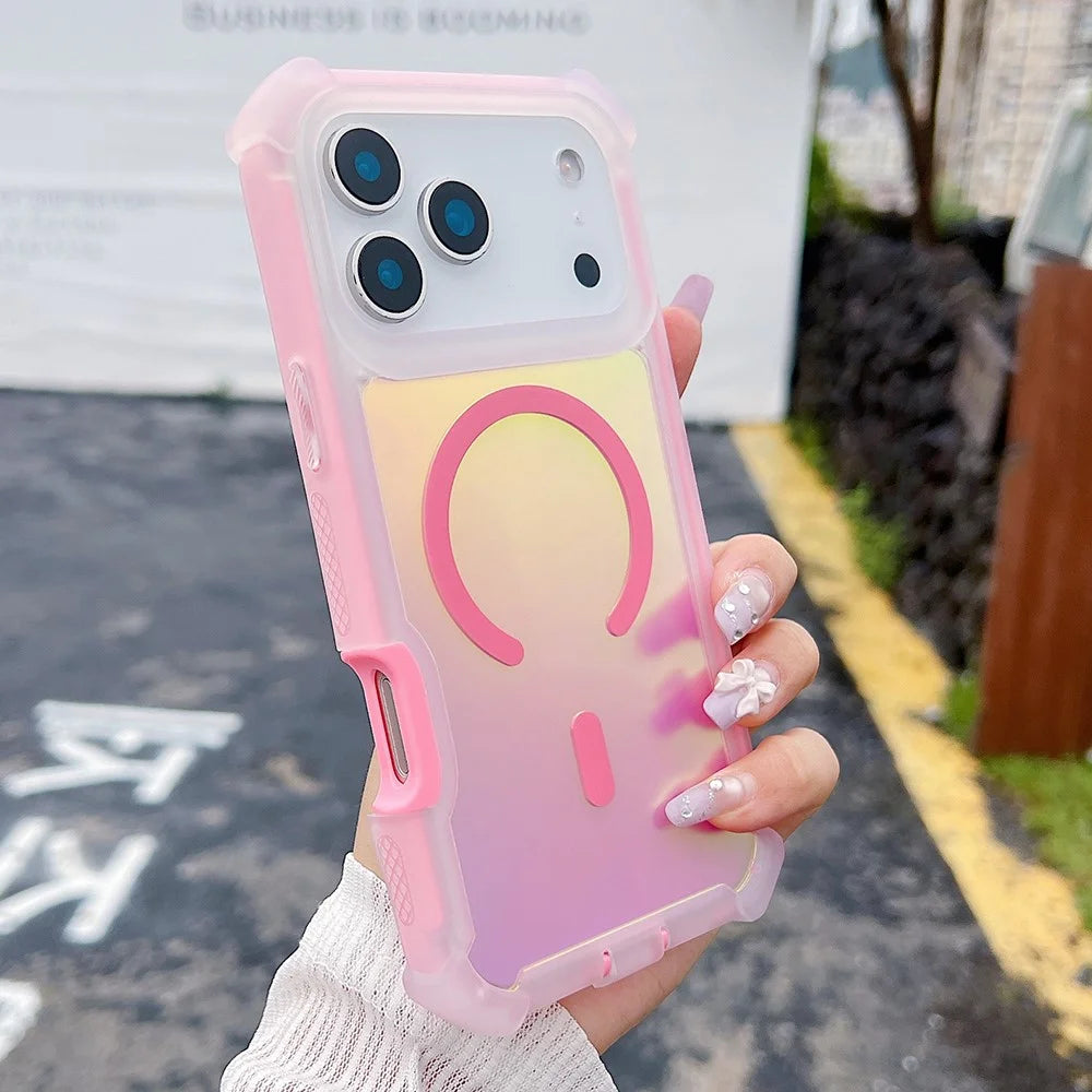 For iPhone 17 Pro Max Magnetic Case Chameleon Anti Drop TPU + PC Phone Cover - Transparent Pink - 1