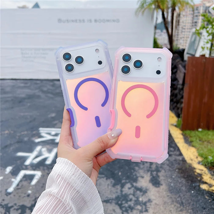 For iPhone 17 Pro Max Magnetic Case Chameleon Anti Drop TPU + PC Phone Cover - Transparent Pink - 2