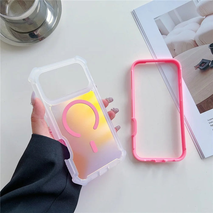 For iPhone 17 Pro Max Magnetic Case Chameleon Anti Drop TPU + PC Phone Cover - Transparent Pink - 3