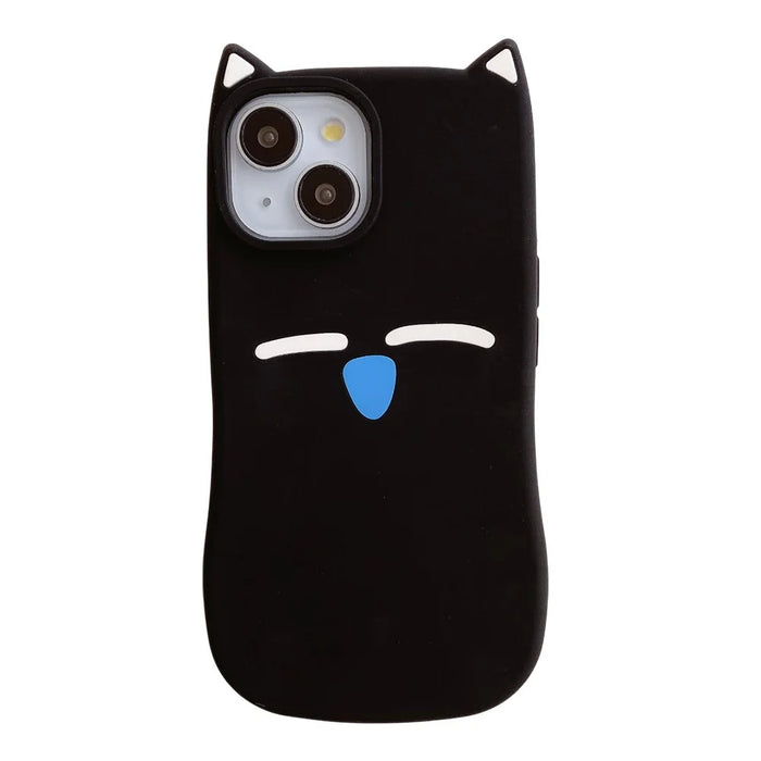 For iPhone 15 Silicone Case Cute Black Cat Design Shockproof Phone Back Cover - 1