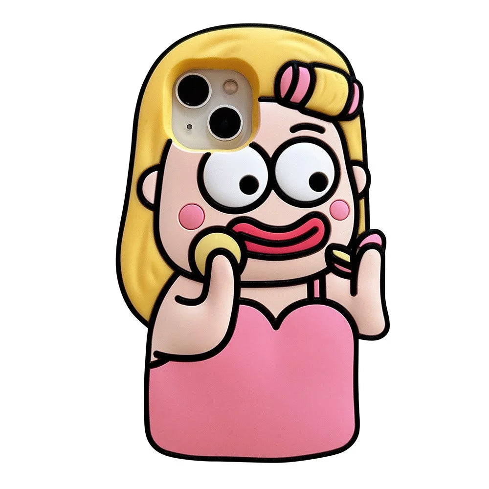 For iPhone 15 Silicone Case Cute Makeup Girl Design Shockproof Phone Back Cover - 1