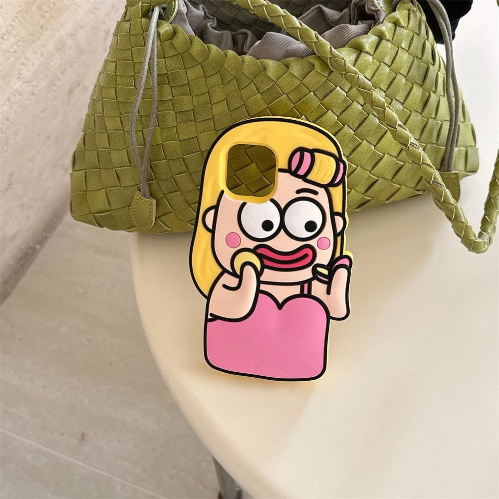 For iPhone 15 Silicone Case Cute Makeup Girl Design Shockproof Phone Back Cover - 2