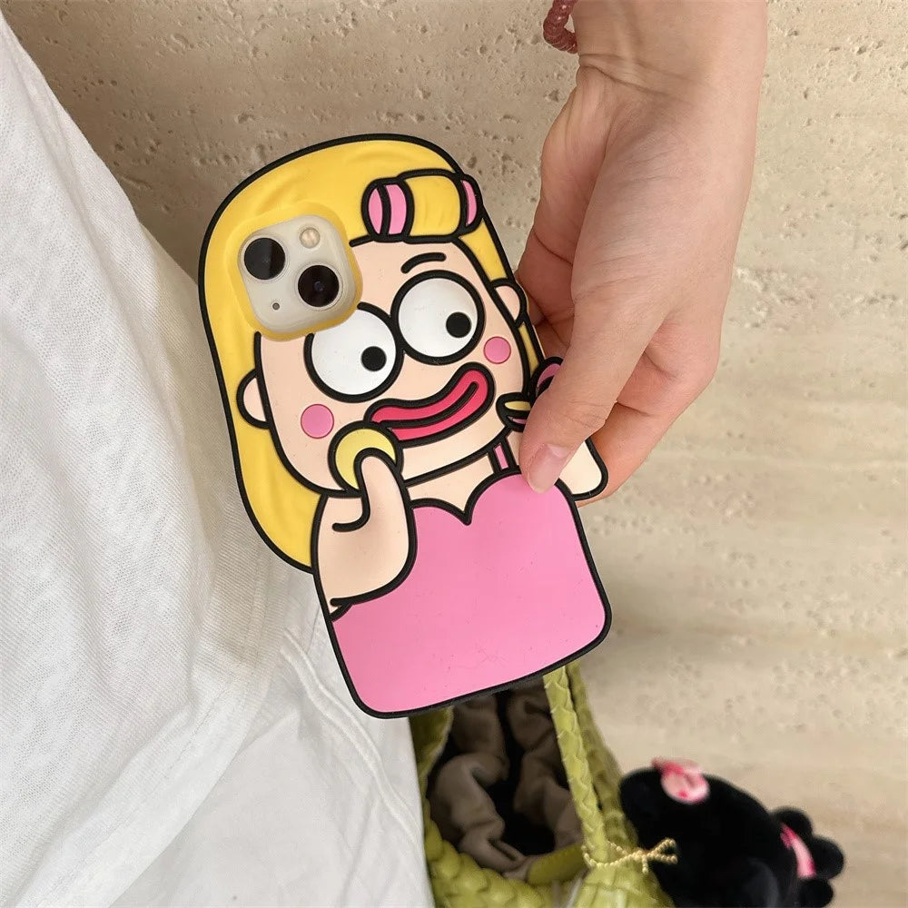 For iPhone 15 Silicone Case Cute Makeup Girl Design Shockproof Phone Back Cover - 3