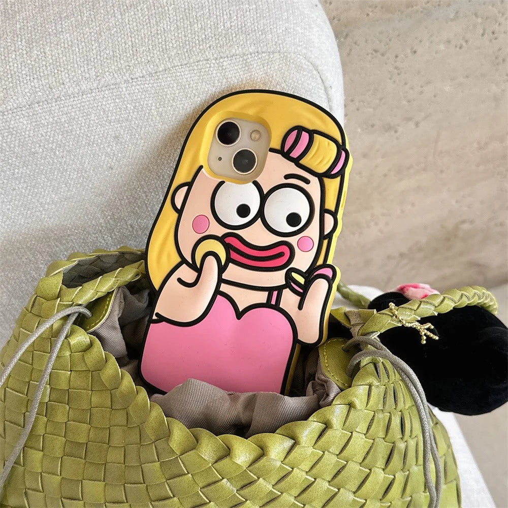 For iPhone 15 Silicone Case Cute Makeup Girl Design Shockproof Phone Back Cover - 4