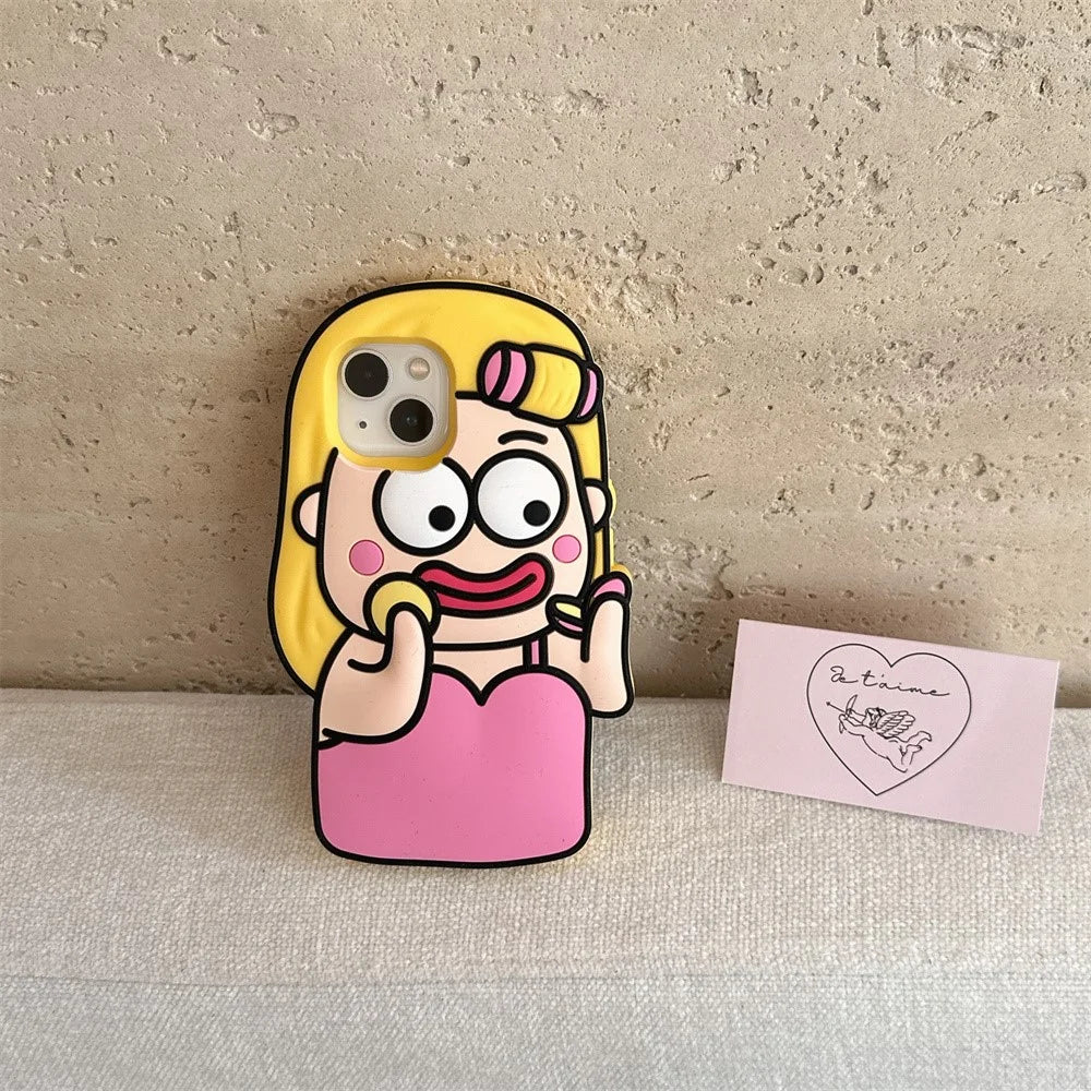 For iPhone 15 Silicone Case Cute Makeup Girl Design Shockproof Phone Back Cover - 5