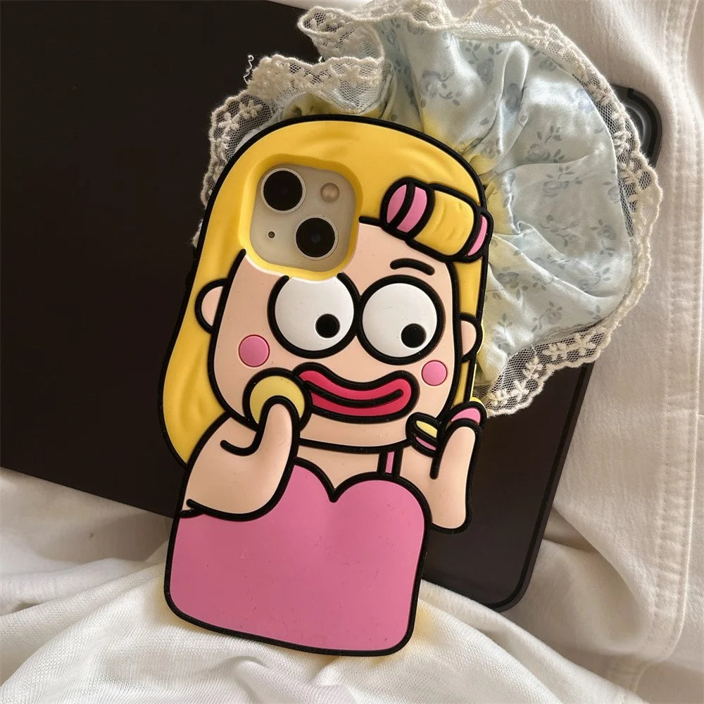 For iPhone 15 Silicone Case Cute Makeup Girl Design Shockproof Phone Back Cover - 6