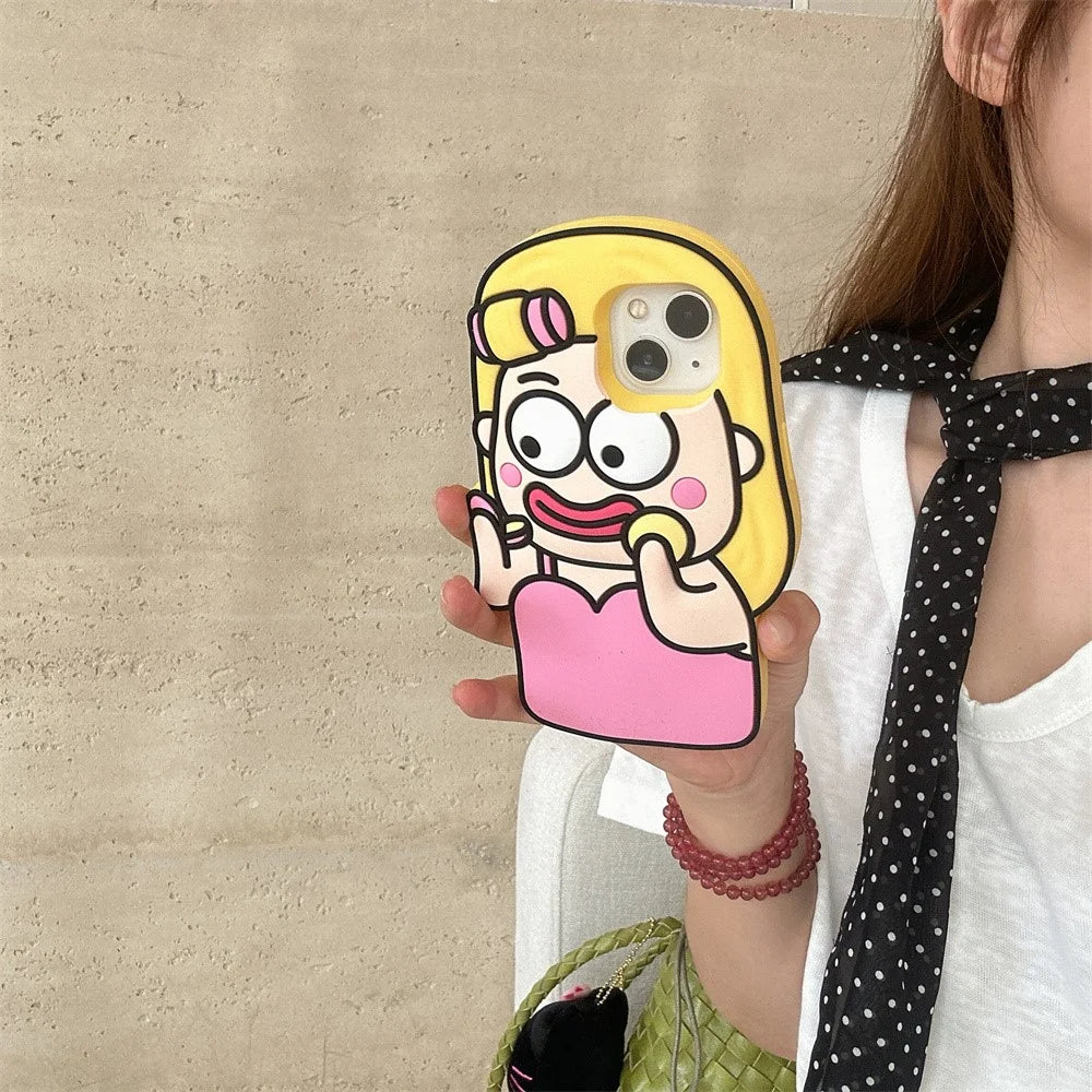 For iPhone 15 Silicone Case Cute Makeup Girl Design Shockproof Phone Back Cover - 7