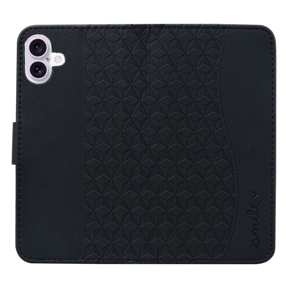 For iPhone 17 Case Rhombus Pattern Leather Wallet Phone Cover with Wrist Strap - Black - 5