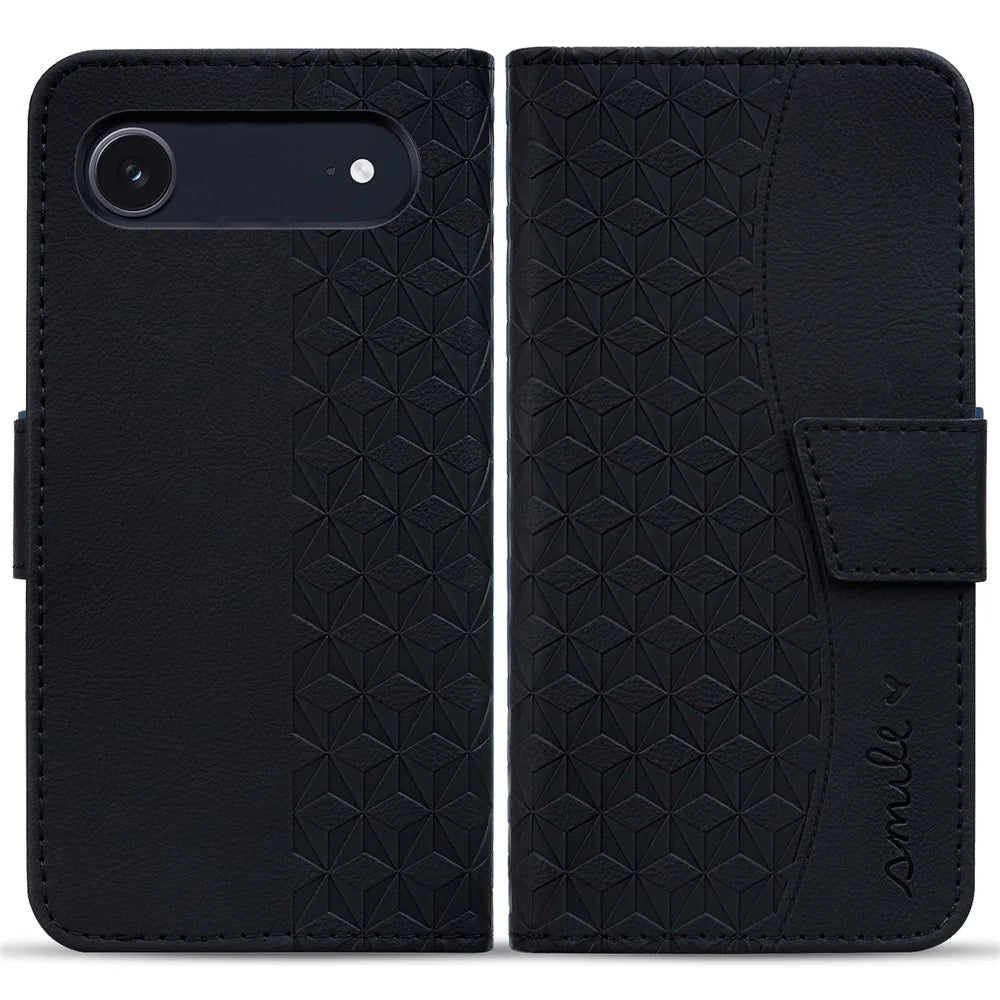 For iPhone Air Case Rhombus Pattern Leather Wallet Phone Cover with Wrist Strap - Black - 1