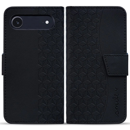 For iPhone Air Case Rhombus Pattern Leather Wallet Phone Cover with Wrist Strap - Black - 1