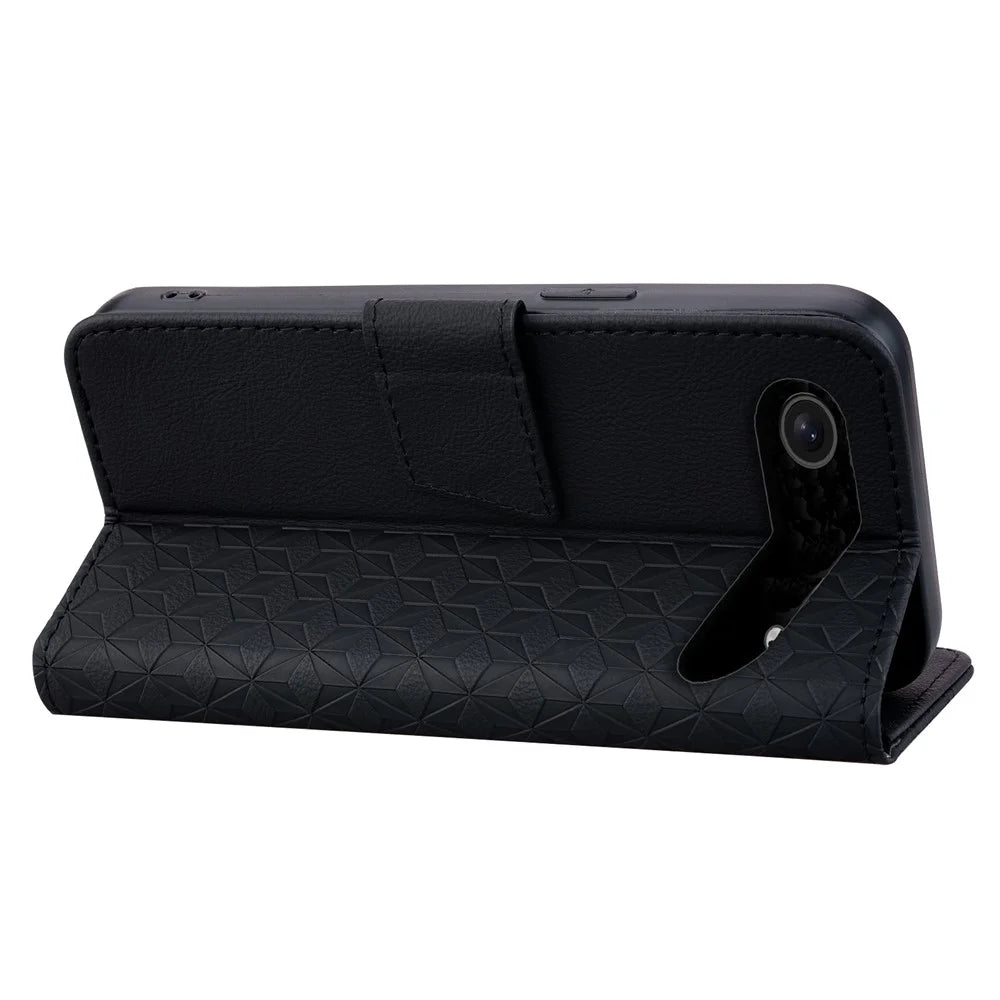 For iPhone Air Case Rhombus Pattern Leather Wallet Phone Cover with Wrist Strap - Black - 4