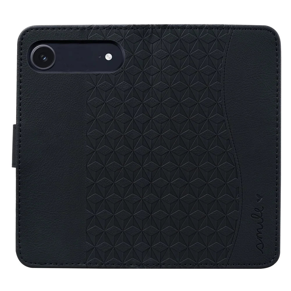 For iPhone Air Case Rhombus Pattern Leather Wallet Phone Cover with Wrist Strap - Black - 5