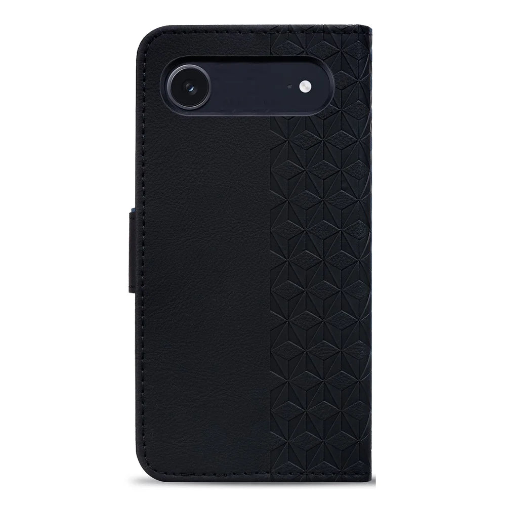 For iPhone Air Case Rhombus Pattern Leather Wallet Phone Cover with Wrist Strap - Black - 7