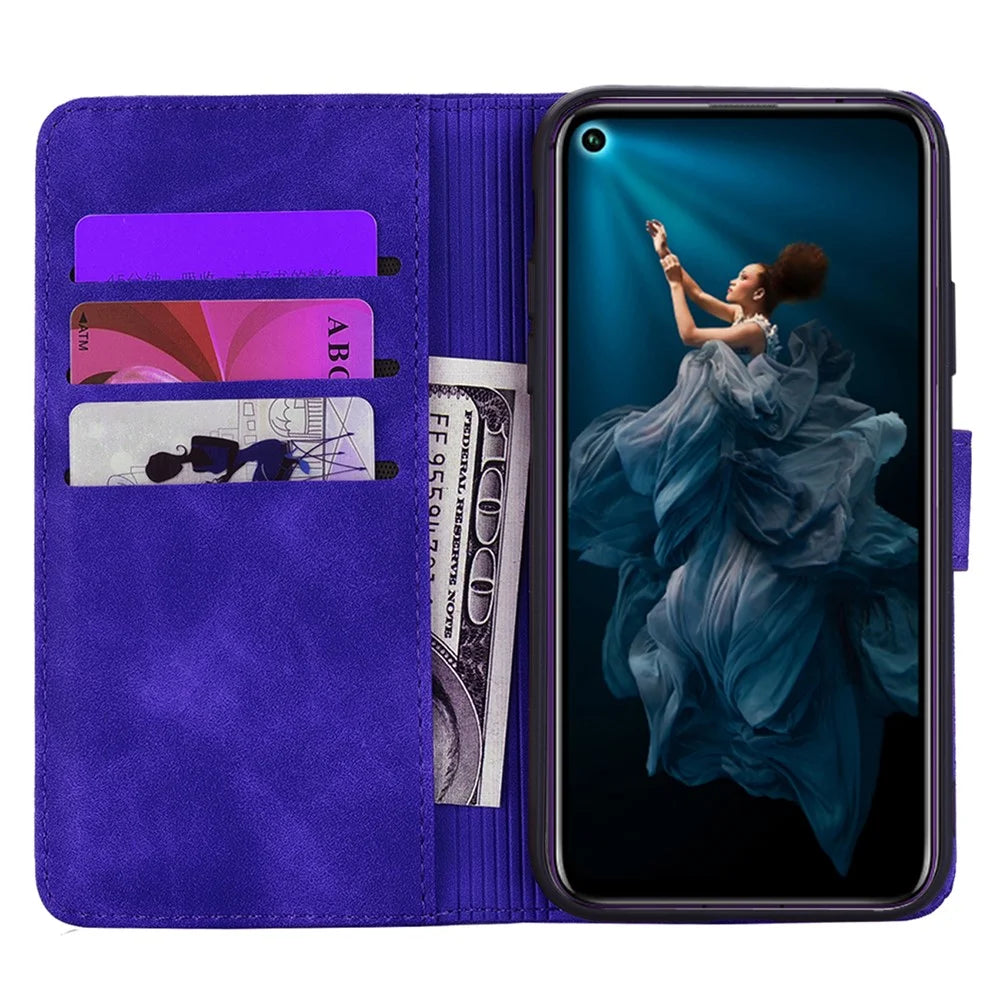 For iPhone 17 Pro Max Case Flower Imprinted PU Leather Wallet Flip Phone Cover with Wrist Strap - Purple - 2
