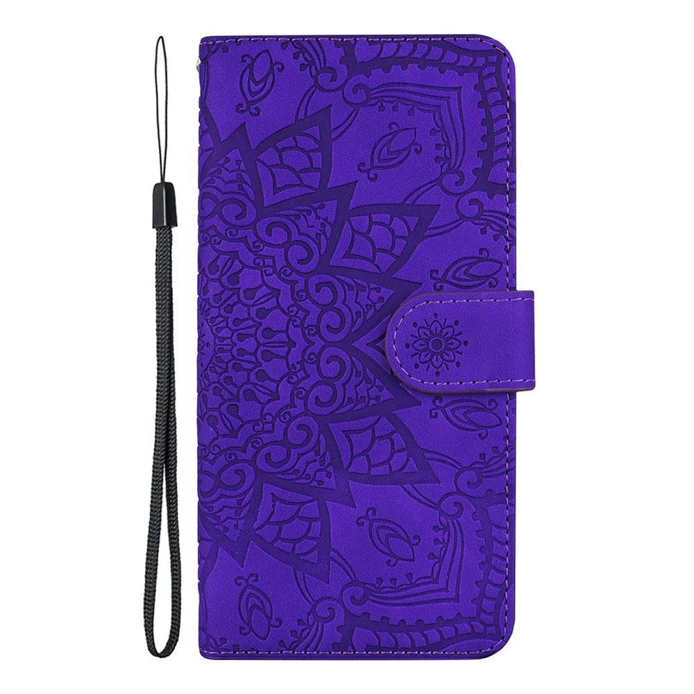 For iPhone 17 Pro Case Flower Imprinted PU Leather Wallet Flip Phone Cover with Wrist Strap - Purple - 5