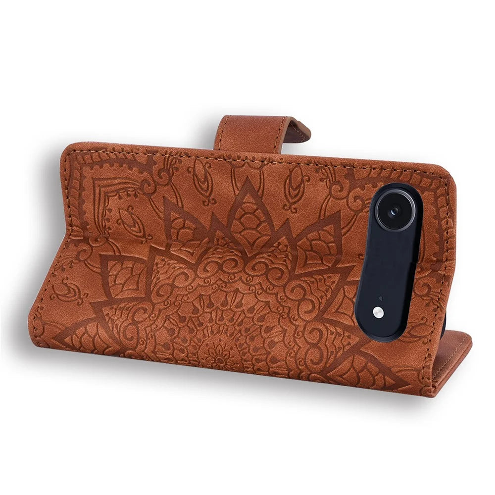 Case For iPhone Air Flower Imprinted PU Leather Wallet Flip Phone Cover with Wrist Strap - Brown - 4