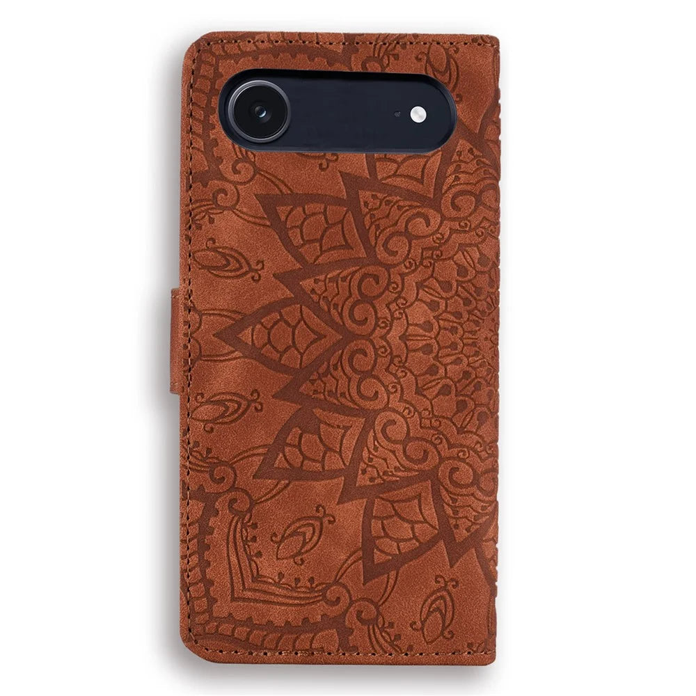 Case For iPhone Air Flower Imprinted PU Leather Wallet Flip Phone Cover with Wrist Strap - Brown - 6