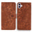 For iPhone 17 Case Flower Imprinted PU Leather Wallet Flip Phone Cover with Wrist Strap - Brown - 1
