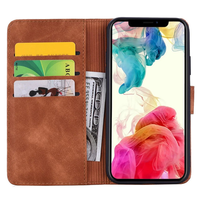 For iPhone 17 Case Flower Imprinted PU Leather Wallet Flip Phone Cover with Wrist Strap - Brown - 2