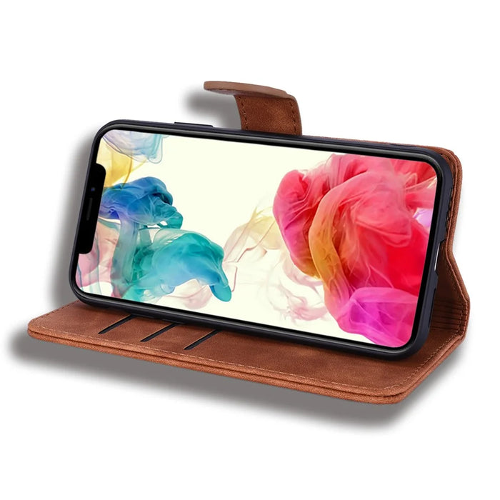 For iPhone 17 Case Flower Imprinted PU Leather Wallet Flip Phone Cover with Wrist Strap - Brown - 3
