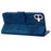 For iPhone 17 Case Cherry Blossom Cat Imprinted Leather Phone Cover with Wrist Strap - Blue - 3