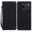 For iPhone 17 Pro Max Case Lines Pattern Wallet Leather Phone Cover with Strap - Black - 1