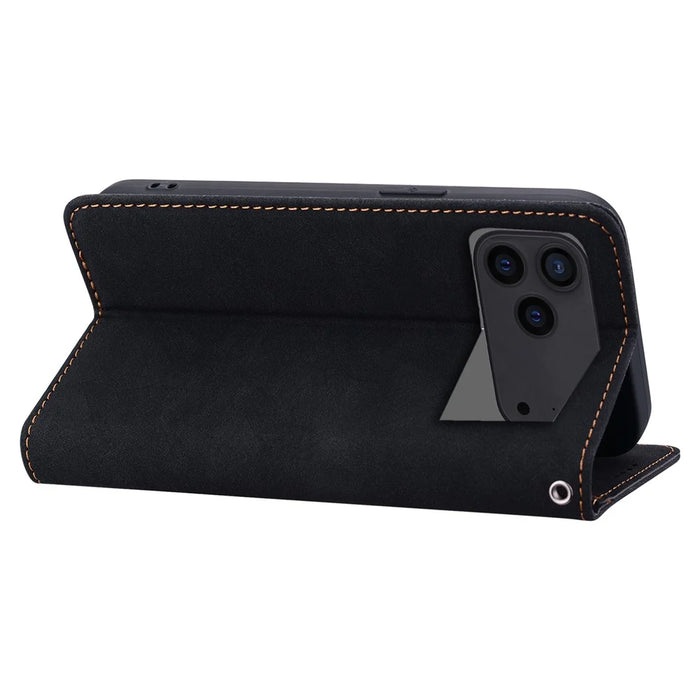 For iPhone 17 Pro Max Case Lines Pattern Wallet Leather Phone Cover with Strap - Black - 3