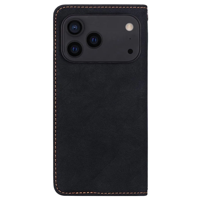 For iPhone 17 Pro Case Lines Pattern Wallet Leather Phone Cover with Strap - Black - 6