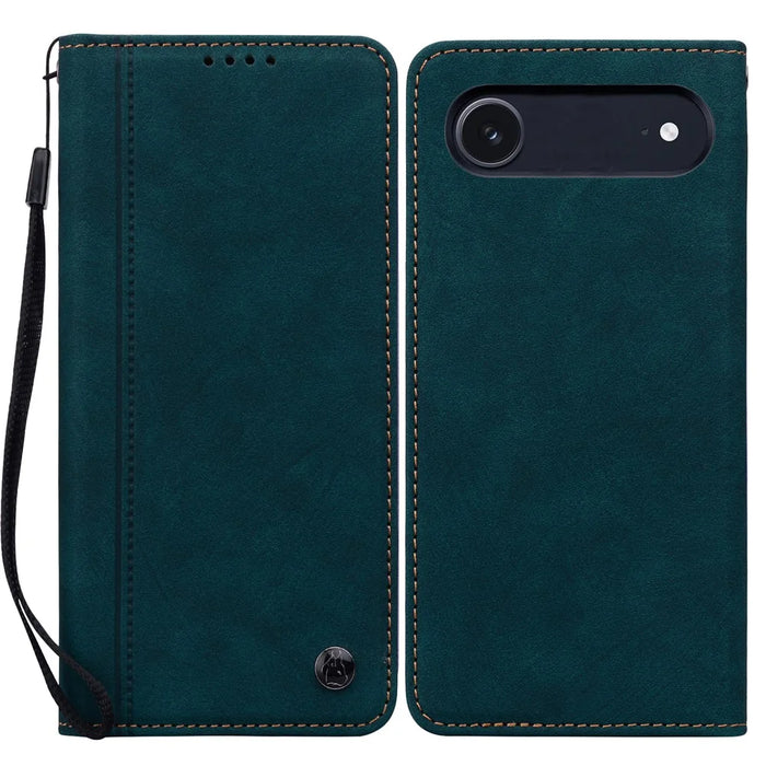 For iPhone Air Case Lines Pattern Wallet Leather Phone Cover with Strap - Green - 1