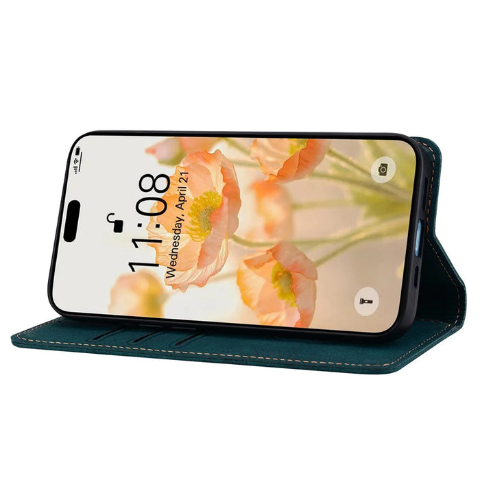 For iPhone Air Case Lines Pattern Wallet Leather Phone Cover with Strap - Green - 4