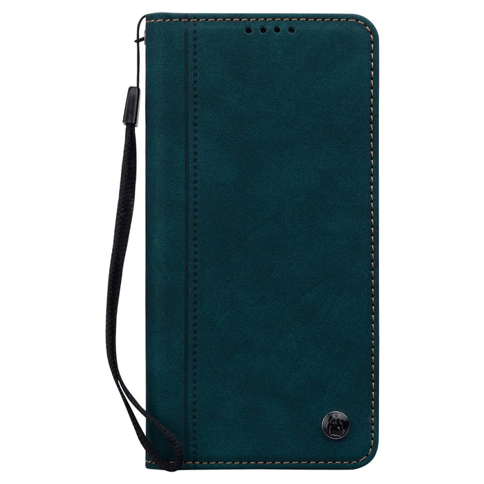 For iPhone Air Case Lines Pattern Wallet Leather Phone Cover with Strap - Green - 5